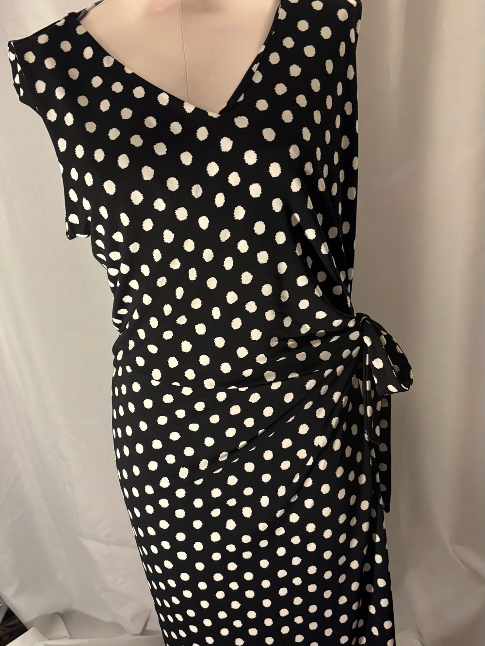 Talbots Black and White Polka Dot Sleeveless Tie-Accent Dress 2X